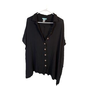 Shore Life Women's Top Large Boho Beach Blouse Shirt Black Flowy Summer